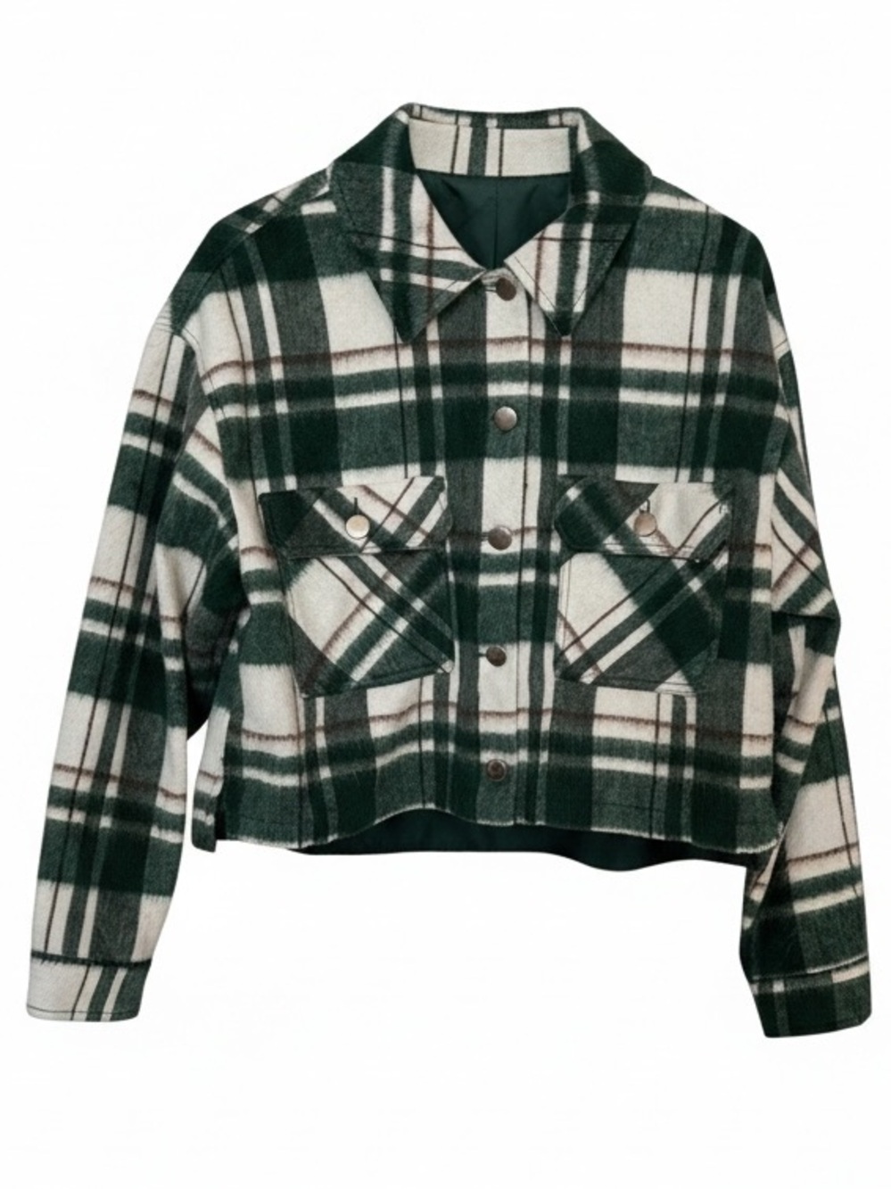 Zara Green and White Plaid Cropped Jacket - M